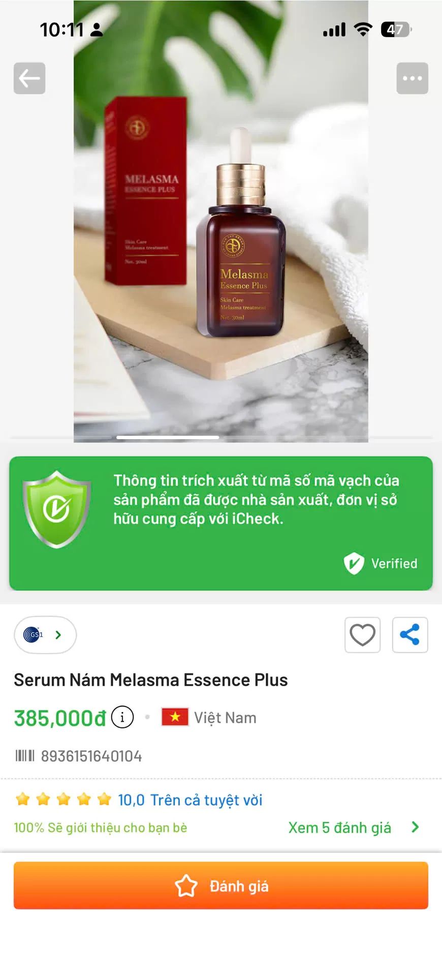 Mã vạch serum nám melasma Đan Thy Mã vạch serum nám melasma Đan Thy