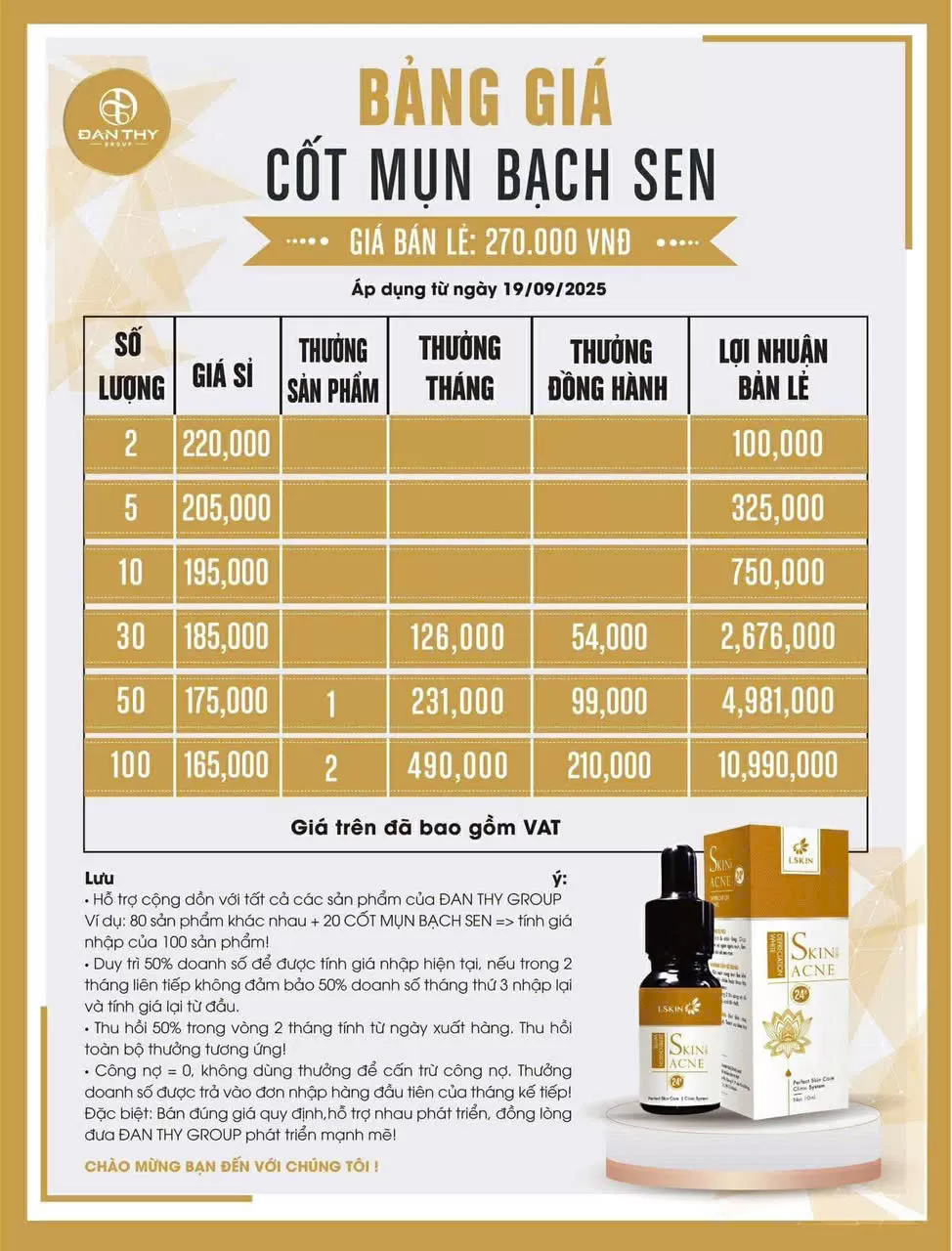 Bảng giá sỉ cốt mụn bạch sen đan thy chính hãng Bảng giá sỉ cốt mụn bạch sen đan thy chính hãng