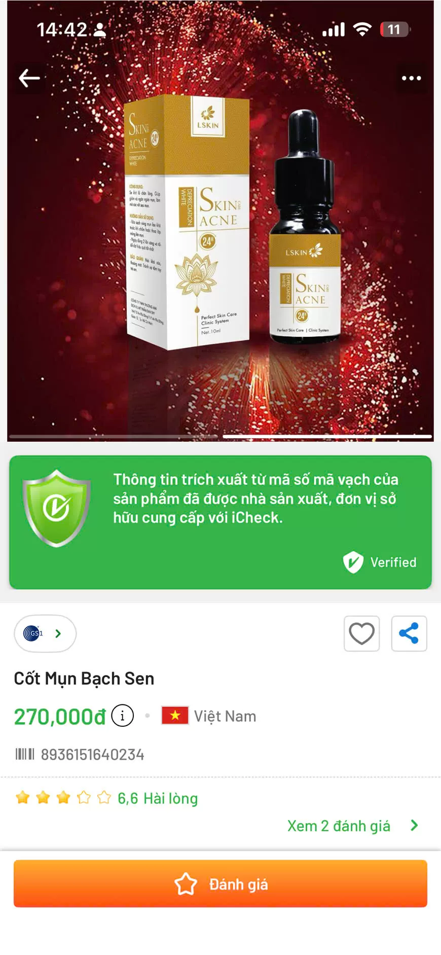 Mã vạch công bố trên icheck của cốt mụn bạch sen Đan Thy Mã vạch công bố trên icheck của cốt mụn bạch sen Đan Thy