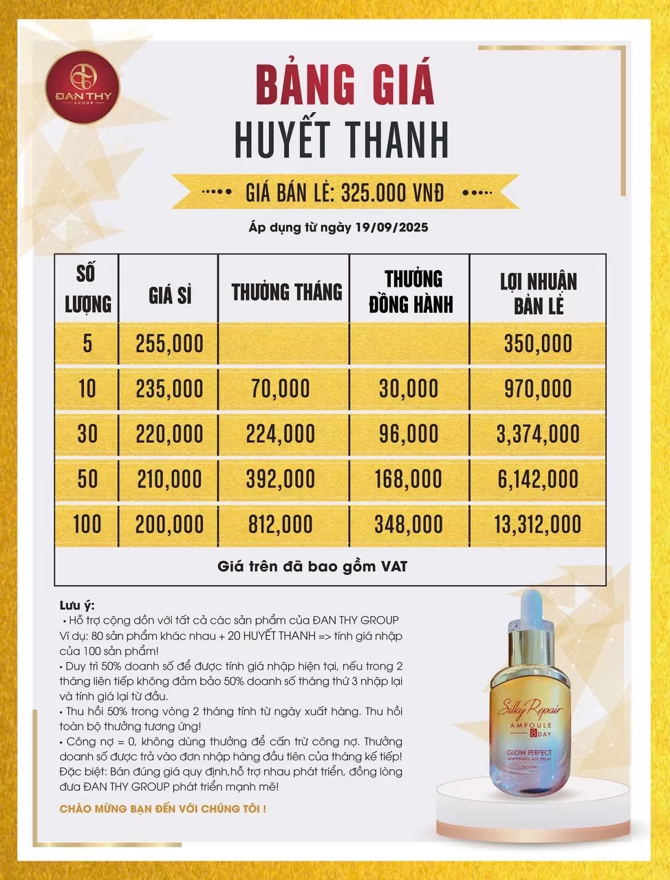 Bảng Giá Sỉ Huyết Thanh Tơ Tằm Đan Thy Từ 5 - 100 Bảng Giá Sỉ Huyết Thanh Tơ Tằm Đan Thy Từ 5 - 100