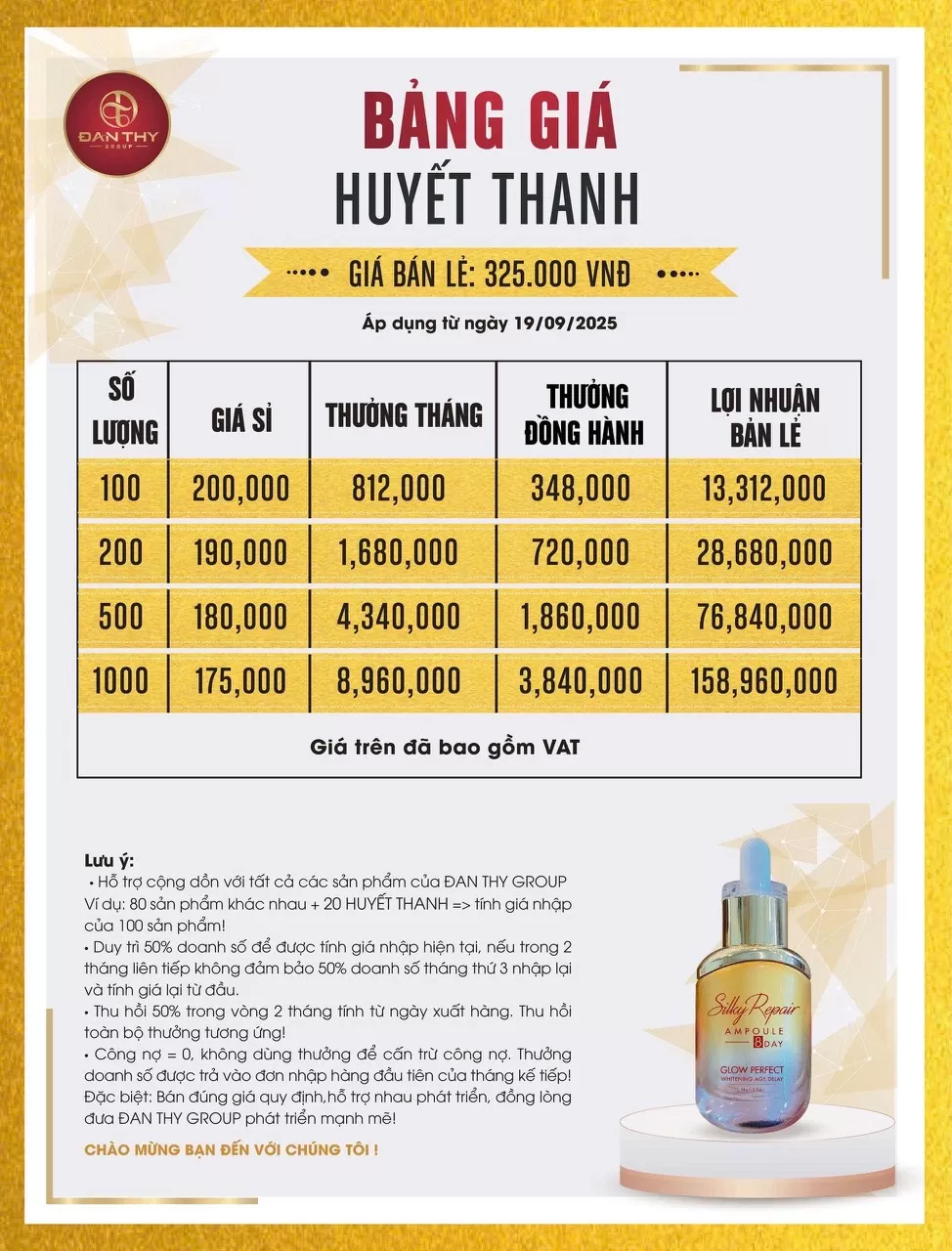 Bảng Giá Sỉ Huyết Thanh Tơ Tằm Đan Thy Từ 100 - 1000 Bảng Giá Sỉ Huyết Thanh Tơ Tằm Đan Thy Từ 100 - 1000