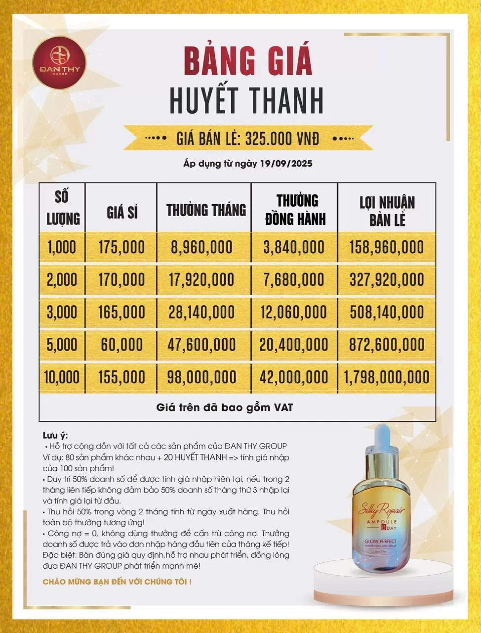 Bảng Giá Sỉ Huyết Thanh Tơ Tằm Đan Thy Từ 1000 - 10000 Bảng Giá Sỉ Huyết Thanh Tơ Tằm Đan Thy Từ 1000 - 10000