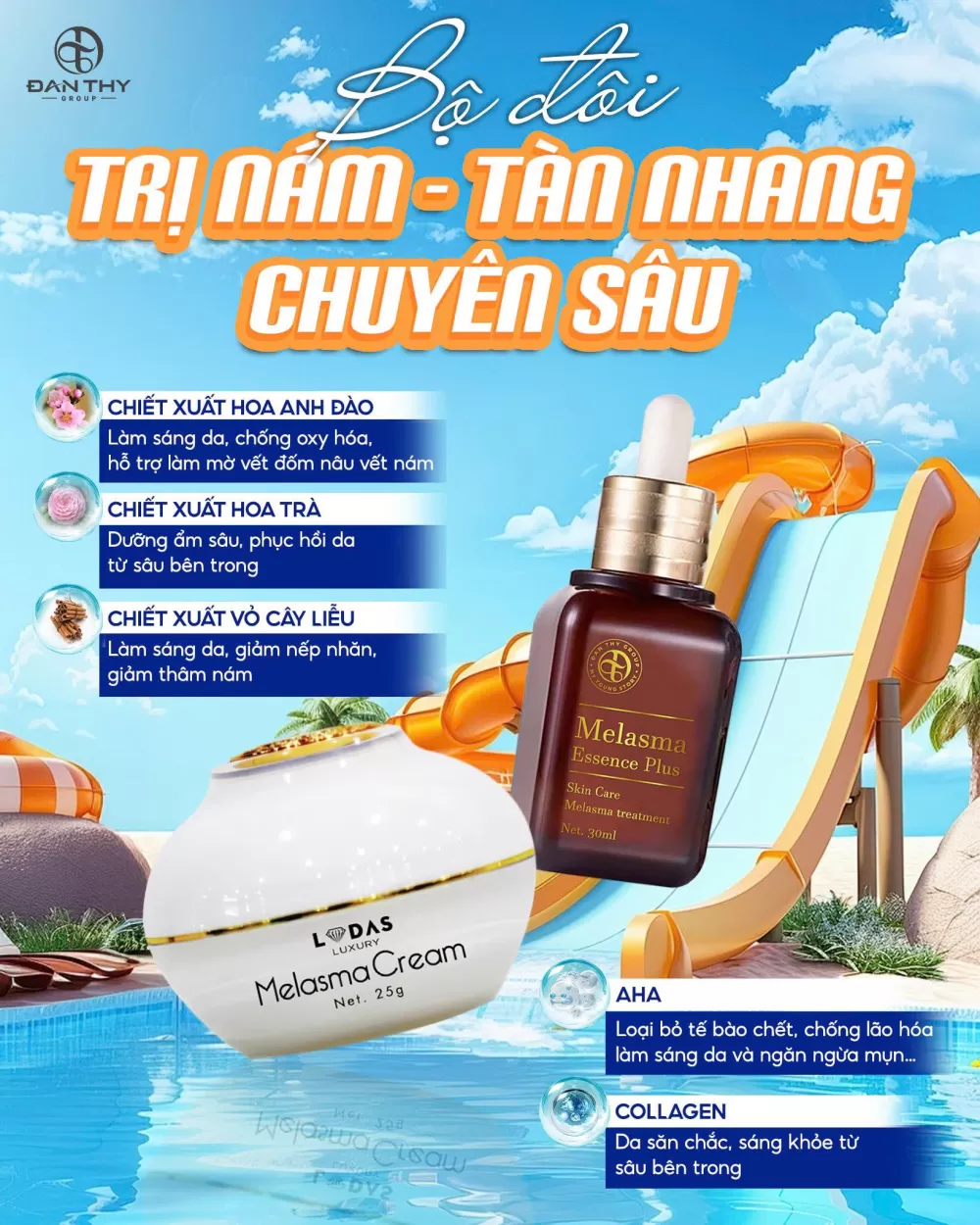 Combo 5 Sản Phẩm Mỹ Phẩm Đan Thy Dành Cho Da Nám Lâu Năm